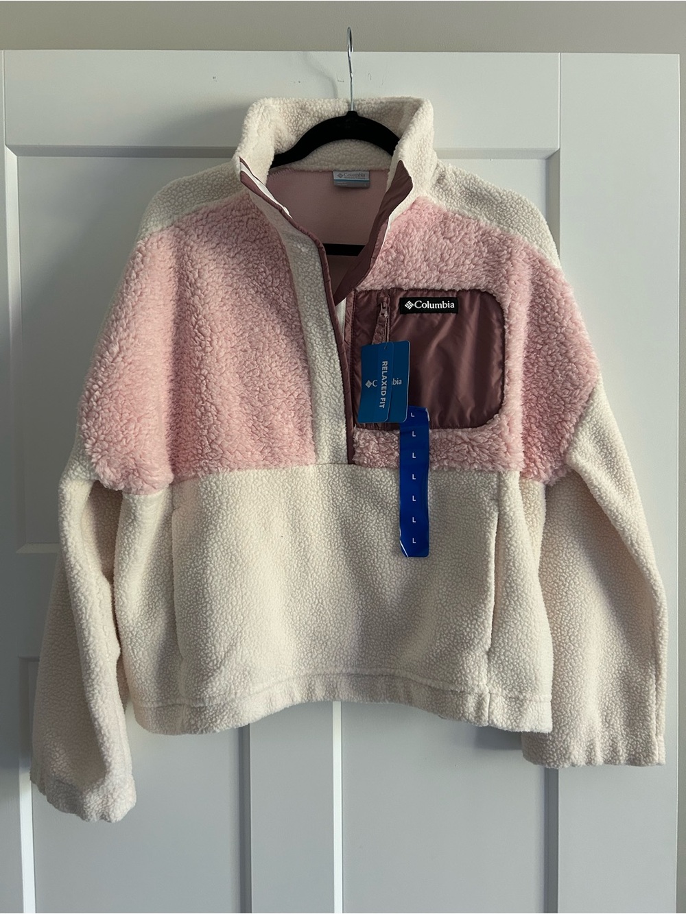 Columbia Women’s Sherpa Fleece Pullover Pink Cream Relaxed Fit L NWT